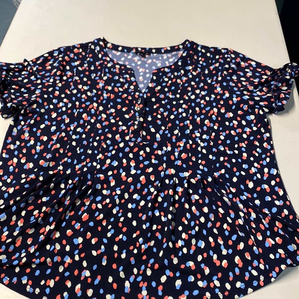Sami and jo short sleeve turn cuff dot print blouse worn once
